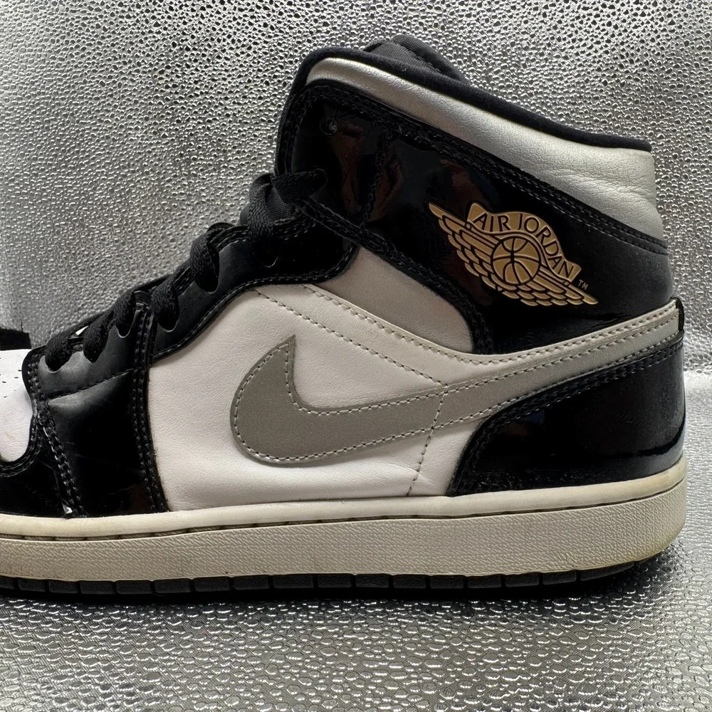 Size 11 Jordan 1 Mid SE Patent Black White Metallic Mens Sneakers HV0789-010